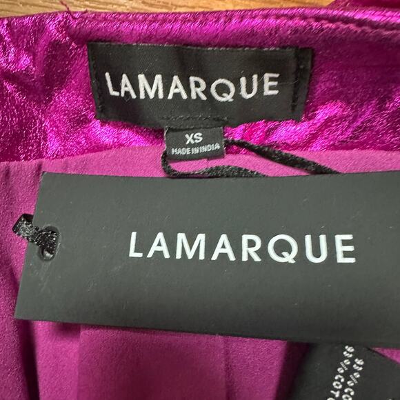 Lamarque Purple Leather Mini Skirt XS Metallic Ruched Micro Designer $375 NEW - Picture 7 of 9